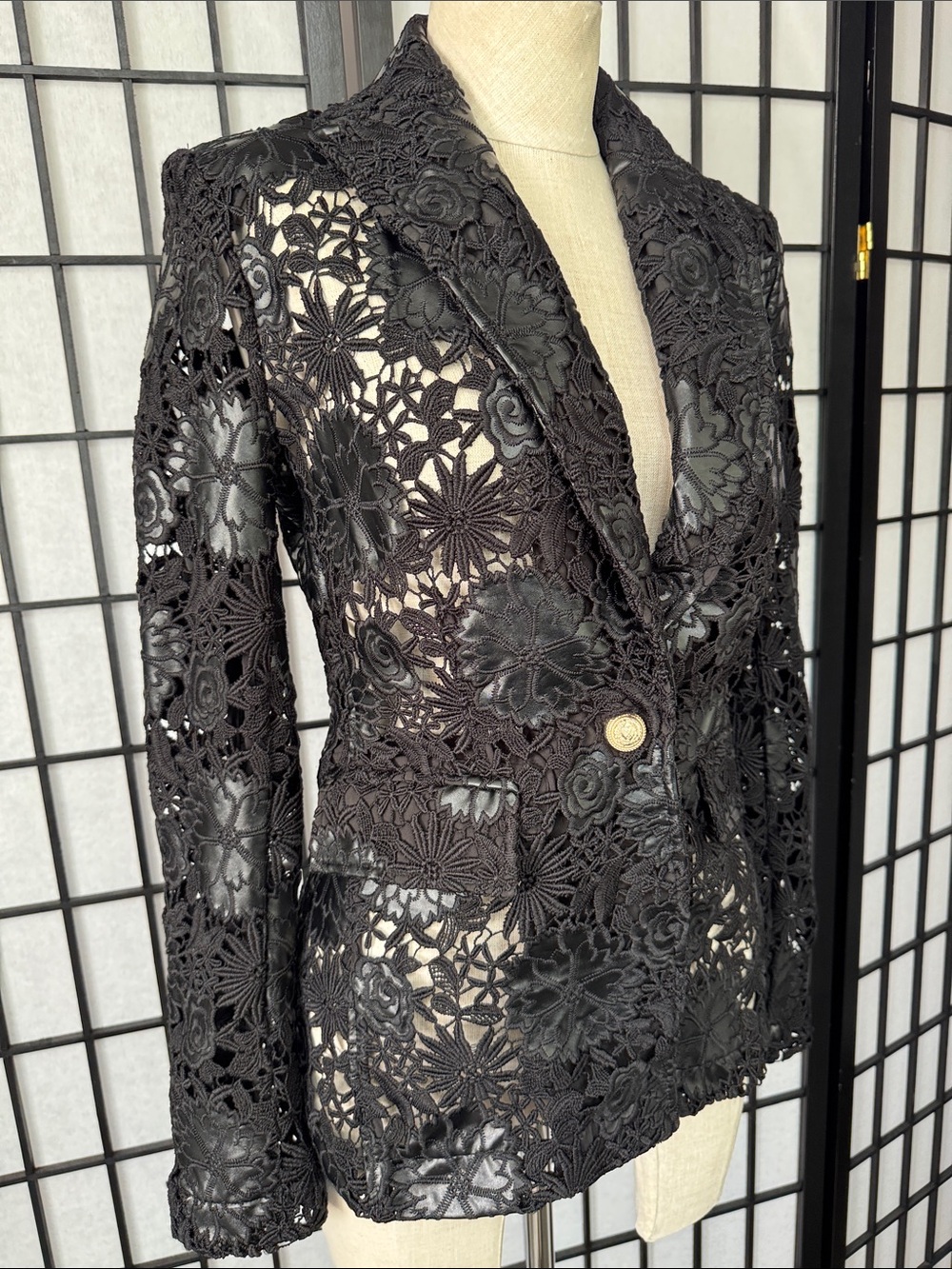 Generation Love Aimee Vegan Leather Guipure Lace Blazer Black Size XS NWT